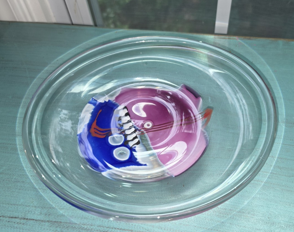 James R. Wilbat Art Glass Bowl signed 2003 hand crafted American artist 9x8x2